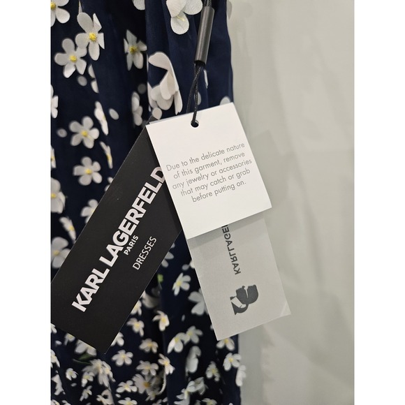 Karl Lagerfeld Paris Navy Floral 3D Flower Sleeveless Shift Dress NWT Sz 10 - Picture 5 of 6